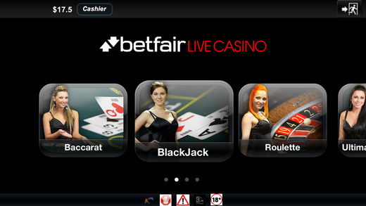 Betfair live casino menu