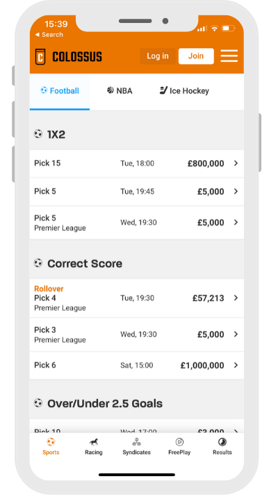 Football betting on Colossus bets home